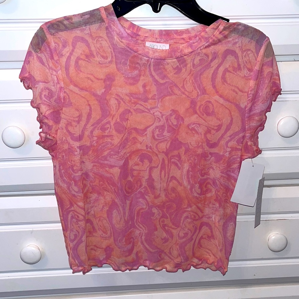 (BRAND NEW) MESH STRETCH ORANGE/PINK TOP